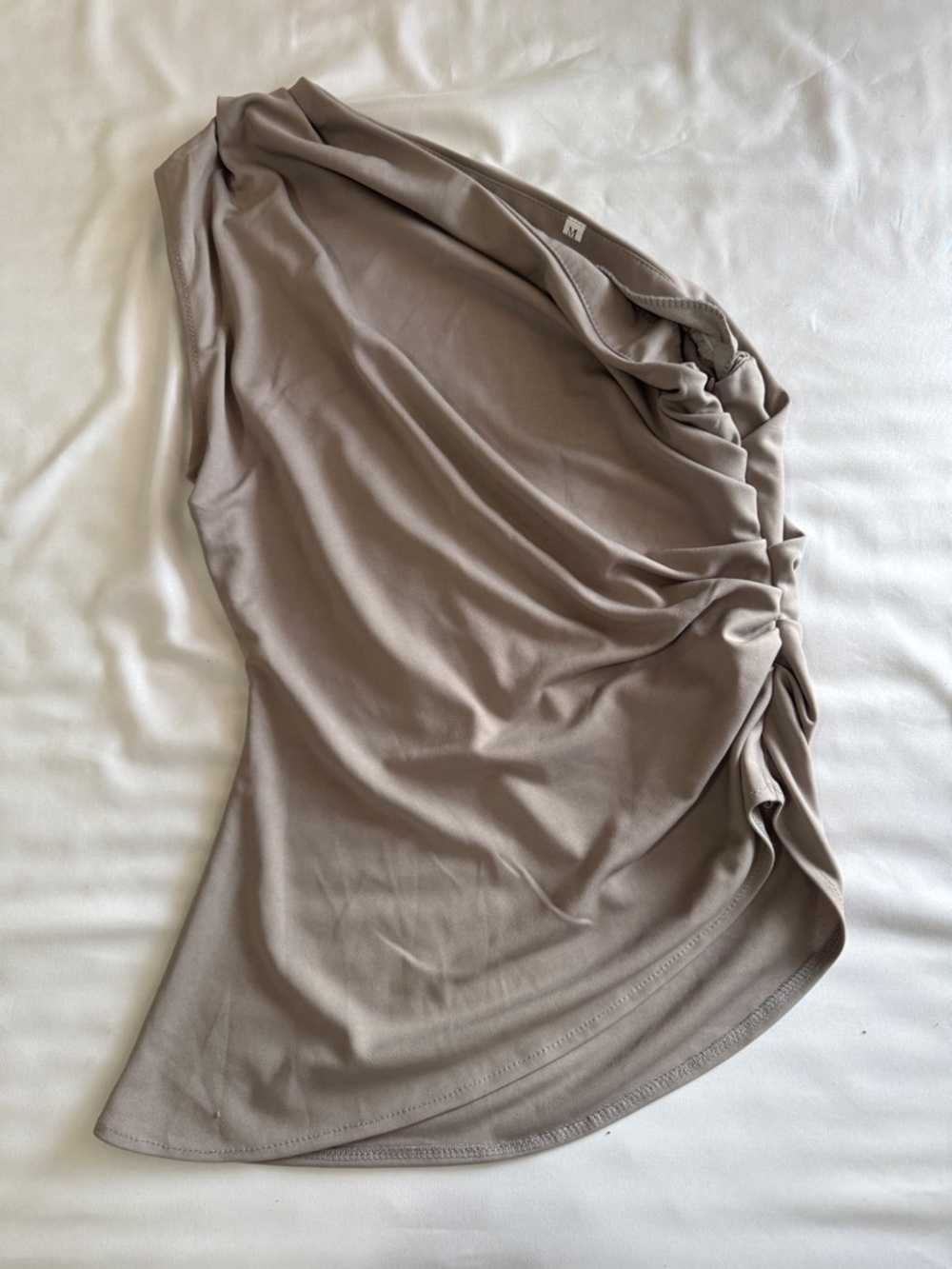 SHEIN Taupe One-Shoulder Ruched Blouse